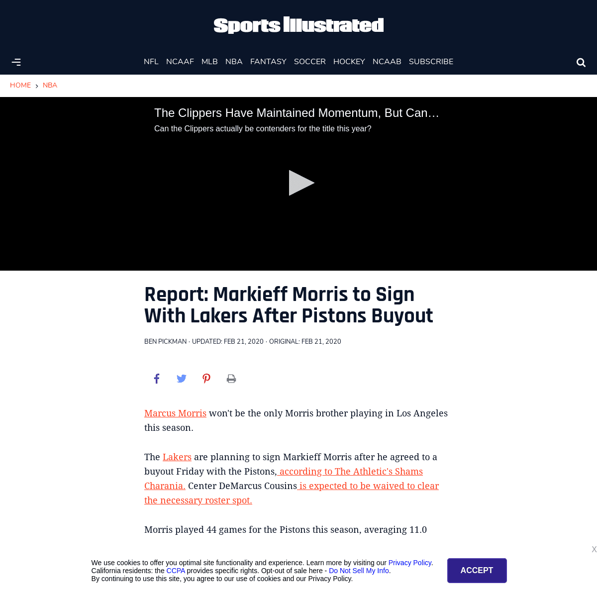 A complete backup of www.si.com/nba/2020/02/21/markieff-morris-lakers-sign-pistons-buyout