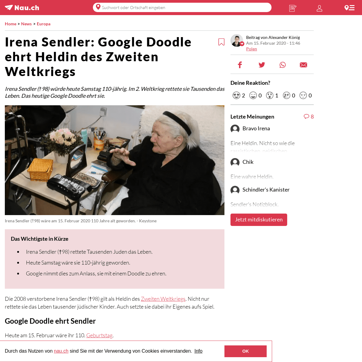 A complete backup of www.nau.ch/news/digital/irena-sendler-google-doodle-ehrt-heldin-des-zweiten-weltkriegs-65662903