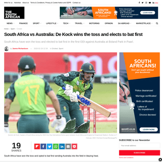 A complete backup of www.thesouthafrican.com/sport/south-africa-vs-australia-de-kock-wins-the-toss-and-elects-to-bat-first/