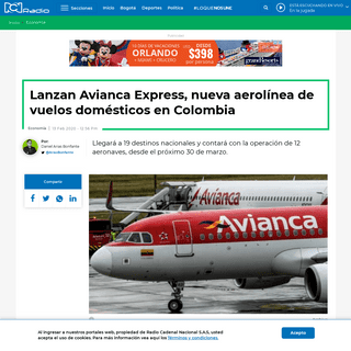 A complete backup of www.rcnradio.com/economia/lanzan-avianca-express-nueva-aerolinea-de-vuelos-domesticos-en-colombia