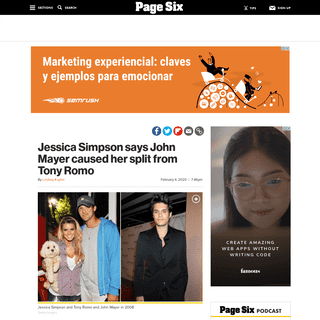 A complete backup of pagesix.com/2020/02/04/jessica-simpson-says-john-mayer-caused-her-split-from-tony-romo/