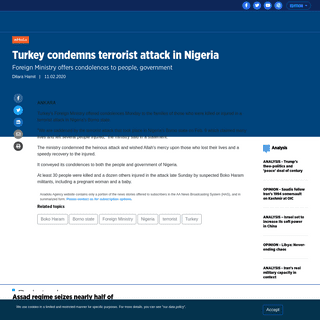 Turkey condemns terrorist attack in Nigeria