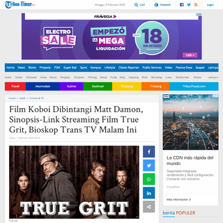 Film Koboi Dibintangi Matt Damon, Sinopsis-Link Streaming Film True Grit, Bioskop Trans TV Malam Ini - Tribun Timur