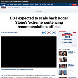 A complete backup of www.foxnews.com/politics/doj-expected-to-scale-back-roger-stones-extreme-sentencing-recommendation-official