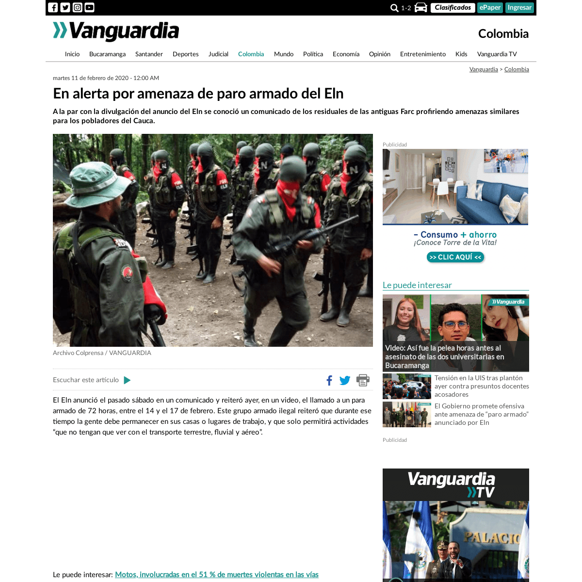 A complete backup of www.vanguardia.com/colombia/en-alerta-por-amenaza-de-paro-armado-del-eln-XY1991246