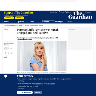 A complete backup of www.theguardian.com/music/2020/feb/25/pop-star-duffy-says-she-was-raped-drugged-and-held-captive