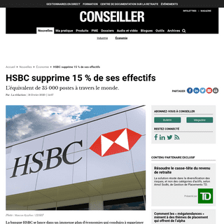 HSBC supprime 15 - de ses effectifs - Conseiller