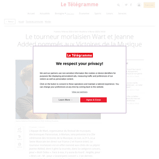 A complete backup of www.letelegramme.fr/finistere/morlaix/le-tourneur-morlaisien-wart-et-jeanne-added-nommes-aux-victoires-de-l