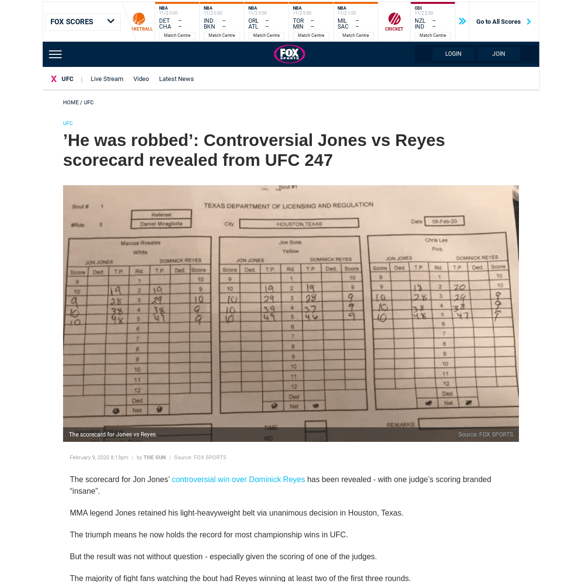A complete backup of www.foxsports.com.au/ufc/he-was-robbed-controversial-jones-vs-reyes-scorecard-revealed-from-ufc-247/news-st