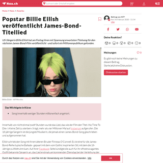 Popstar Billie Eilish verÃ¶ffentlicht James-Bond-Titellied