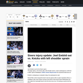 A complete backup of www.nbcsports.com/philadelphia/76ers/sixers-injury-update-joel-embiid-out-left-shoulder-sprain-knicks