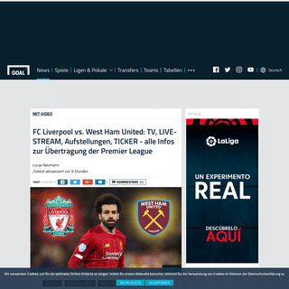 FC Liverpool vs. West Ham United- TV, LIVE-STREAM, Aufstellungen, TICKER - alle Infos zur Ãœbertragung der Premier League - Goal