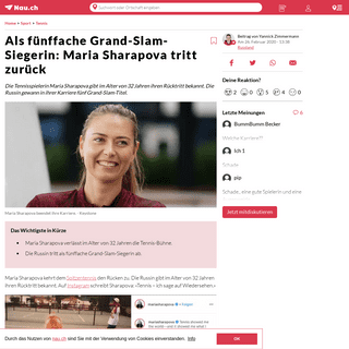 Als fÃ¼nffache Grand-Slam-Siegerin- Maria Sharapova tritt zurÃ¼ck