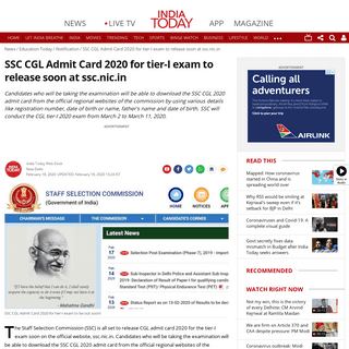 SSC CGL Admit Card 2020 for tier-I exam to release soon at ssc.nic.in - Education Today News