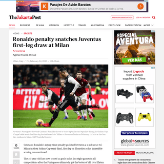 Ronaldo penalty snatches Juventus first-leg draw at Milan - Sports - The Jakarta Post