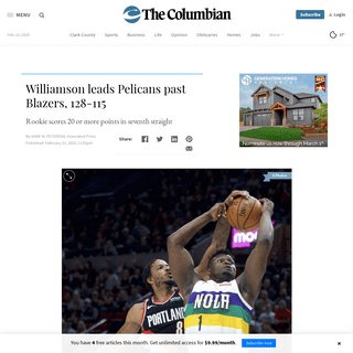 A complete backup of www.columbian.com/news/2020/feb/21/williamson-leads-pelicans-past-blazers-128-115/