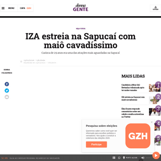A complete backup of gauchazh.clicrbs.com.br/donna/gente/noticia/2020/02/iza-estreia-na-sapucai-com-maio-cavadissimo-ck6z2fnq301