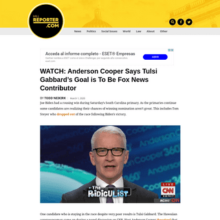 A complete backup of hillreporter.com/watch-anderson-cooper-says-tulsi-gabbards-goal-is-to-be-fox-news-contributor-59692