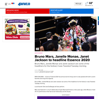 Bruno Mars, Janelle Monae, Janet Jackson to headline Essence 2020 - wwltv.com