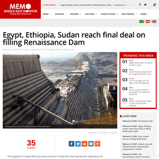 Egypt, Ethiopia, Sudan reach final deal on filling Renaissance Dam â€“ Middle East Monitor
