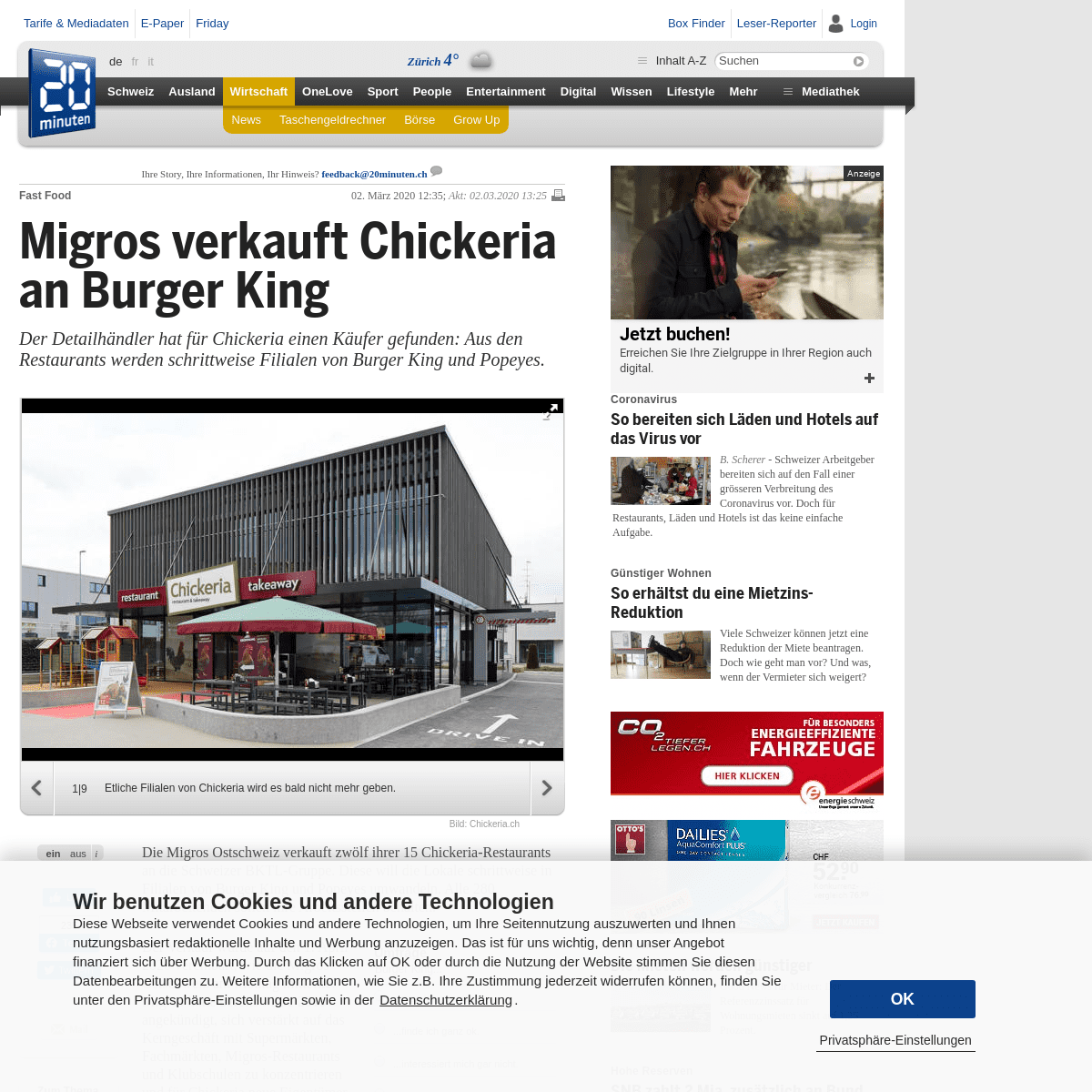 A complete backup of www.20min.ch/finance/news/story/Migros-verkauft-Chickeria-an-Burger-King-16159017