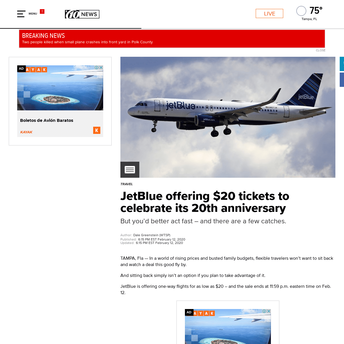 A complete backup of www.wtsp.com/article/travel/jetblue-offering-20-tickets-to-celebrate-its-20th-anniversary/67-ac34565a-285e-