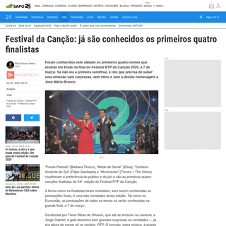 Festival da CanÃ§Ã£o- jÃ¡ sÃ£o conhecidos os primeiros quatro finalistas - Vida - SAPO 24