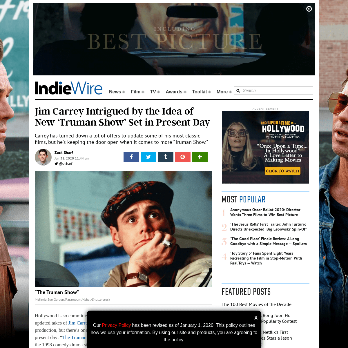 Jim Carrey Isnâ€™t Against the Idea of a Modern Day â€˜Truman Showâ€™ Movie - IndieWire