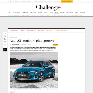 A complete backup of www.challenges.fr/automobile/nouveautes/audi-a3-toujours-plus-sportive_701266