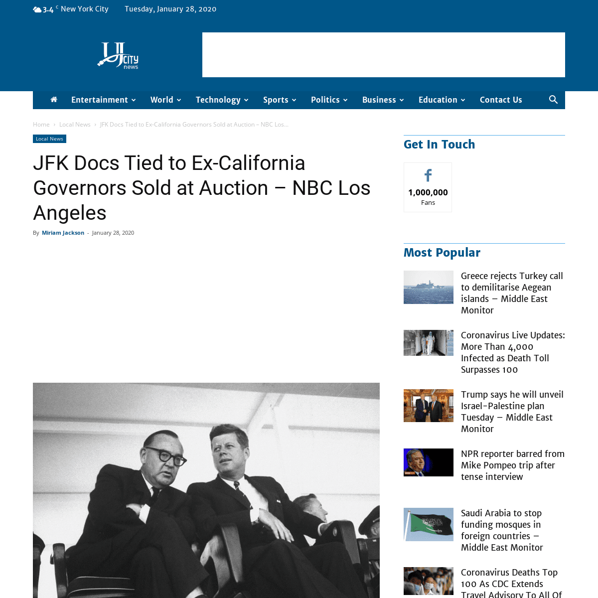 A complete backup of theunionjournal.com/jfk-docs-tied-to-ex-california-governors-sold-at-auction-nbc-los-angeles/