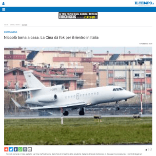 A complete backup of www.iltempo.it/esteri/2020/02/13/news/niccolo-torna-a-casa-cina-ok-rimpatrio-aereo-aeronautica-militare-sab