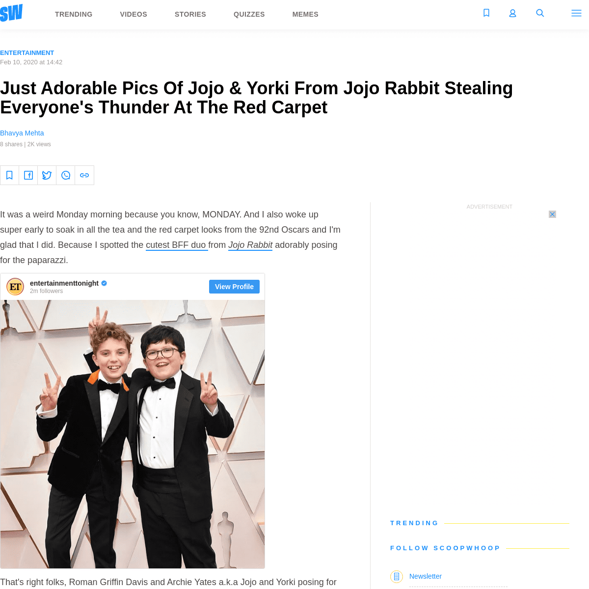 A complete backup of www.scoopwhoop.com/entertainment/jojo-and-yorki-from-jojo-rabbit-stealing-thunder-at-oscars-red-carpet/