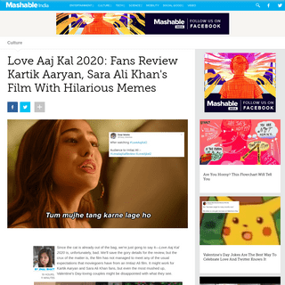Love Aaj Kal 2020- Fans Review Kartik Aaryan, Sara Ali Khan's Film With Hilarious Memes - Culture