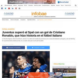 Juventus superÃ³ al Spal con un gol de Cristiano Ronaldo, que hizo historia en el fÃºtbol italiano - Infobae