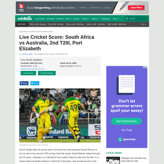 Live Cricket Score- South Africa vs Australia, 2nd T20I, Port Elizabeth - Cricbuzz.com