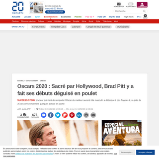 Oscars 2020Â - SacrÃ© par Hollywood, Brad Pitt y a fait ses dÃ©buts dÃ©guisÃ© en poulet