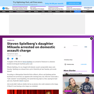 A complete backup of www.usatoday.com/story/entertainment/celebrities/2020/03/01/steven-spielberg-daughter-mikaela-arrested-dome