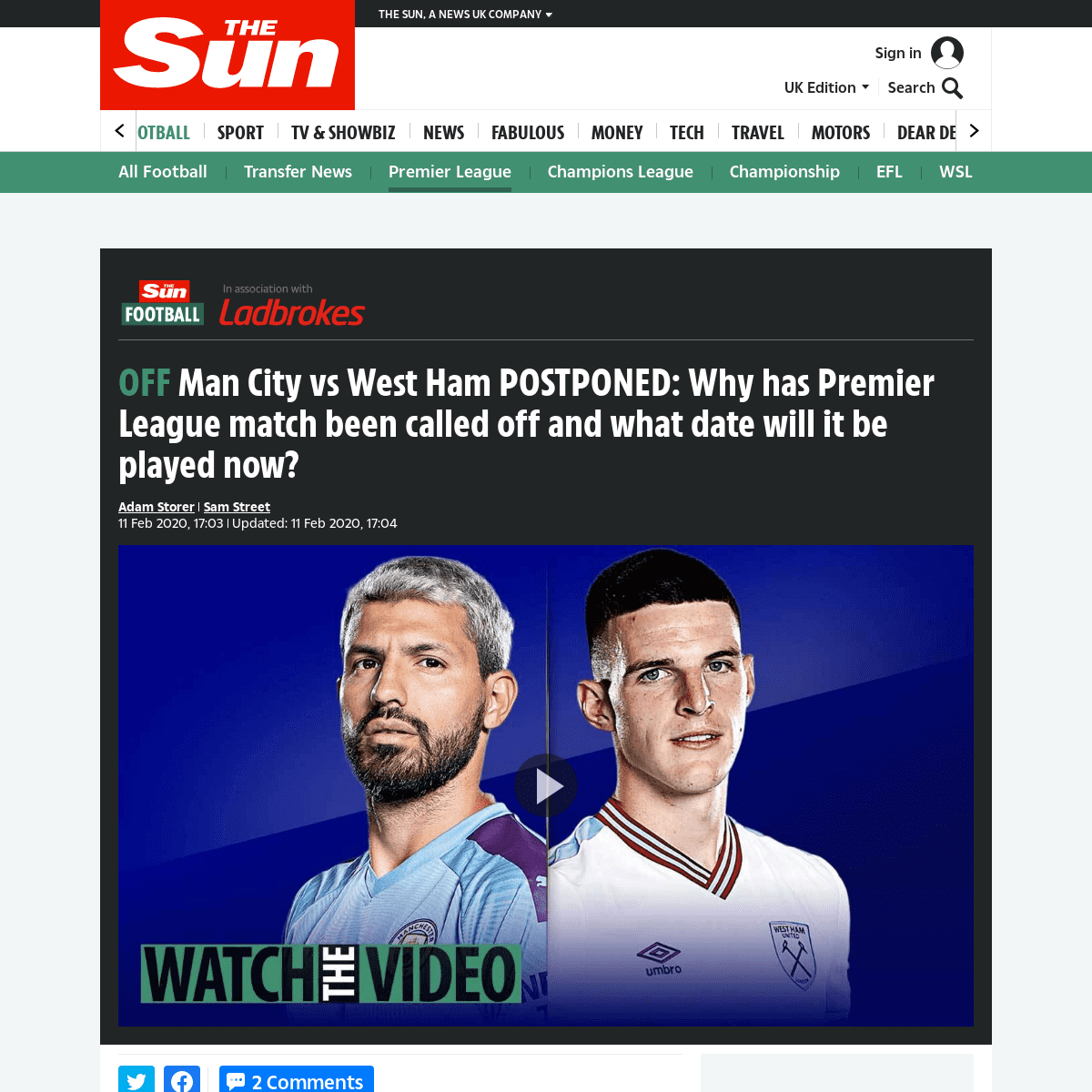 A complete backup of www.thesun.co.uk/sport/football/10921467/man-city-west-ham-postponed-new-date-storm-ciara-premier-league/