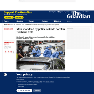 Man shot dead by police outside hotel in Brisbane CBD - Australia news - The Guardian