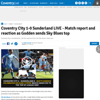 Coventry City 1-0 Sunderland LIVE - Match report and reaction as Godden sends Sky Blues top - CoventryLive