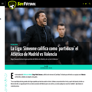 La Liga- Simeone califica como 'partidazo' el AtlÃ©tico de Madrid vs Valencia - Soy FÃºtbol