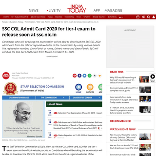 A complete backup of www.indiatoday.in/education-today/notification/story/ssc-cgl-admit-card-2020-for-tier-i-exam-to-release-soo