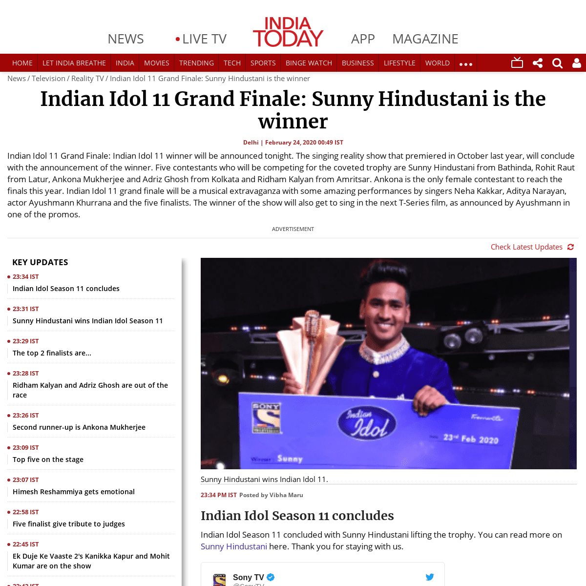 A complete backup of www.indiatoday.in/television/reality-tv/story/indian-idol-11-grand-finale-live-updates-1649265-2020-02-23