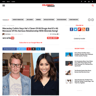 Macaulay Culkin Says Heâ€™s Clean Of All Drugs And Itâ€™s All Because Of His Serious Relationship With Brenda Song! - Celebrity 