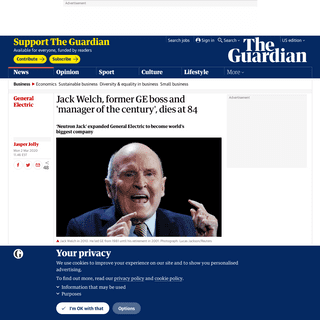 Jack Welch, former GE boss and 'manager of the century', dies at 84 - Business - The Guardian
