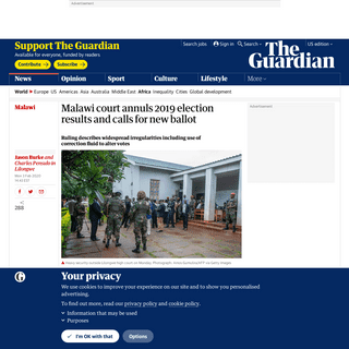 A complete backup of www.theguardian.com/world/2020/feb/03/malawi-court-annuls-2019-election-results-calls-new-ballot