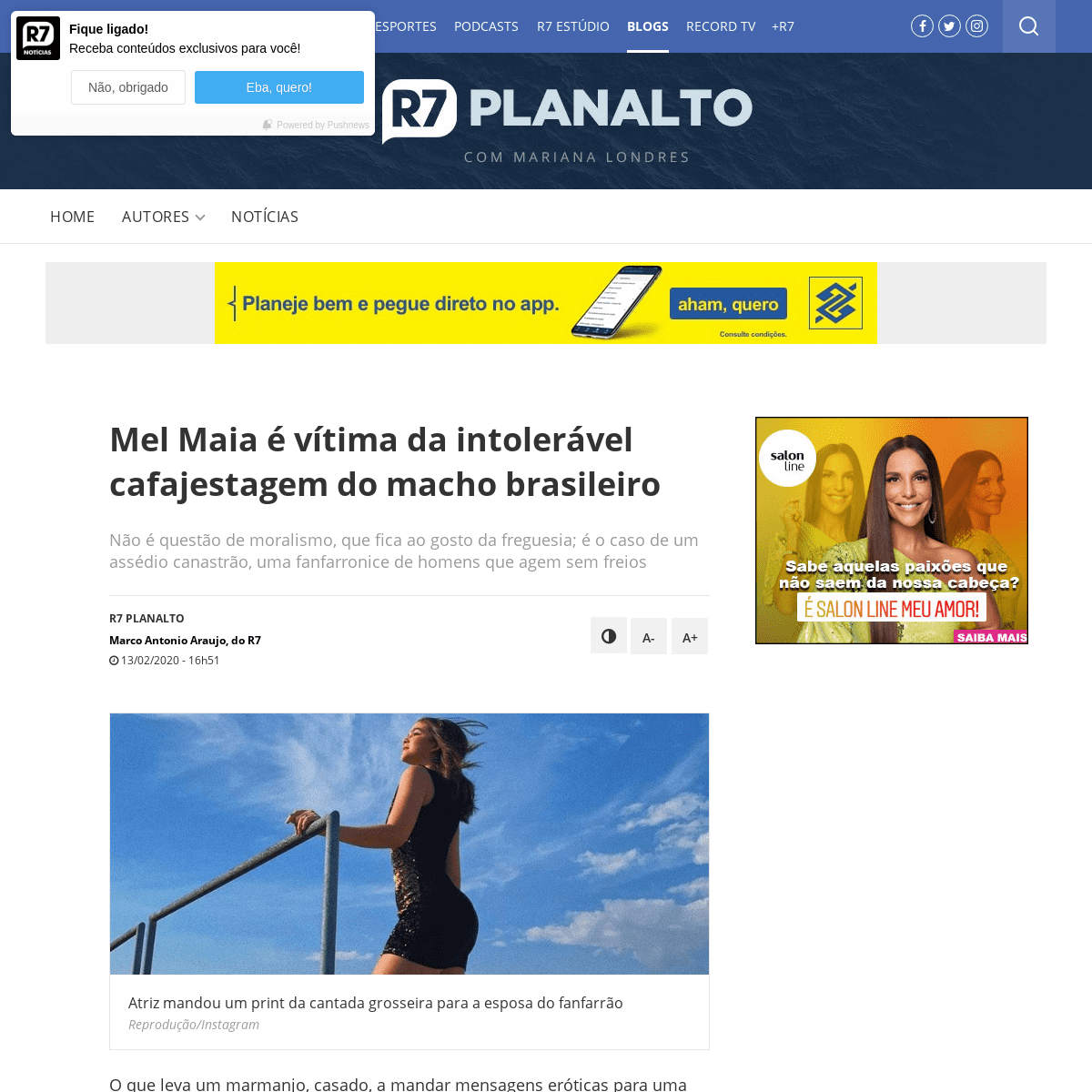 A complete backup of noticias.r7.com/prisma/r7-planalto/mel-maia-e-vitima-da-intoleravel-cafajestagem-do-macho-brasileiro-130220