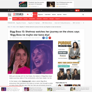 Bigg Boss 13- Shehnaz watches her journey on the show; says 'Bigg Boss ne mujhe star bana diya' - Times of India