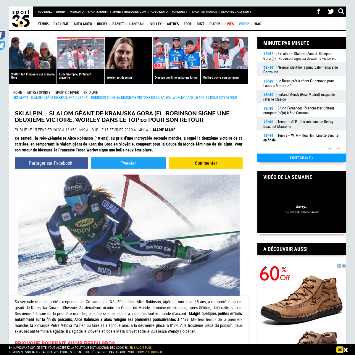 A complete backup of www.sport365.fr/ski-alpin-slalom-geant-de-kranjska-gora-f-vlhova-sadjuge-premiere-manche-worley-placee-reto
