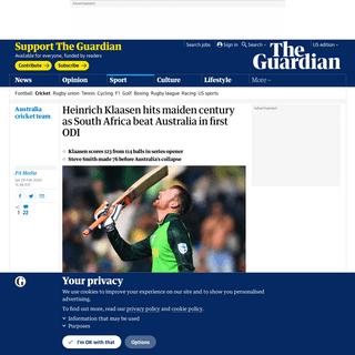 Heinrich Klaasen hits maiden century as South Africa beat Australia in first ODI - Sport - The Guardian